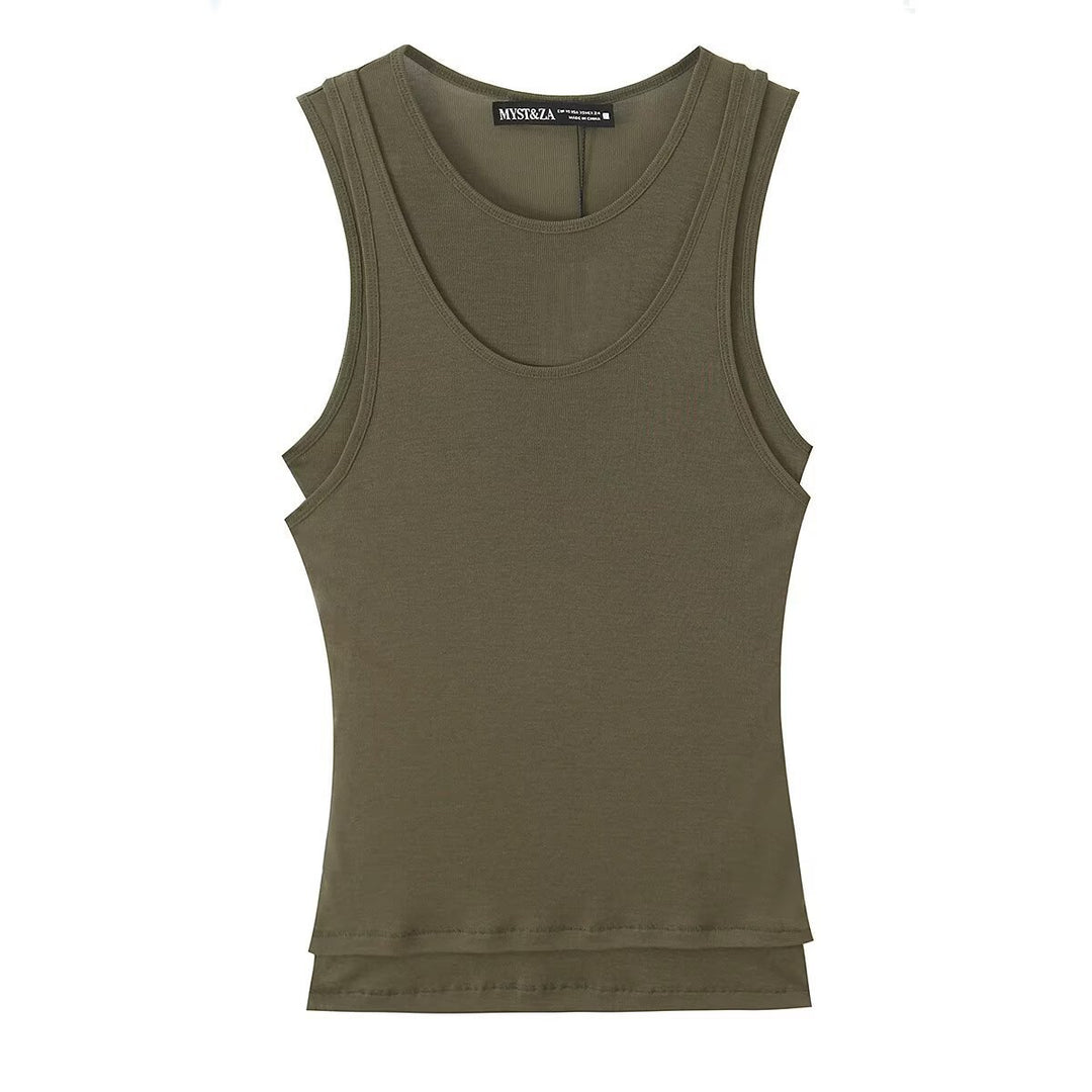 Damen ärmelloses Tanktop aus hochwertigem Stretch-Material mit figurbetontem Schnitt EB