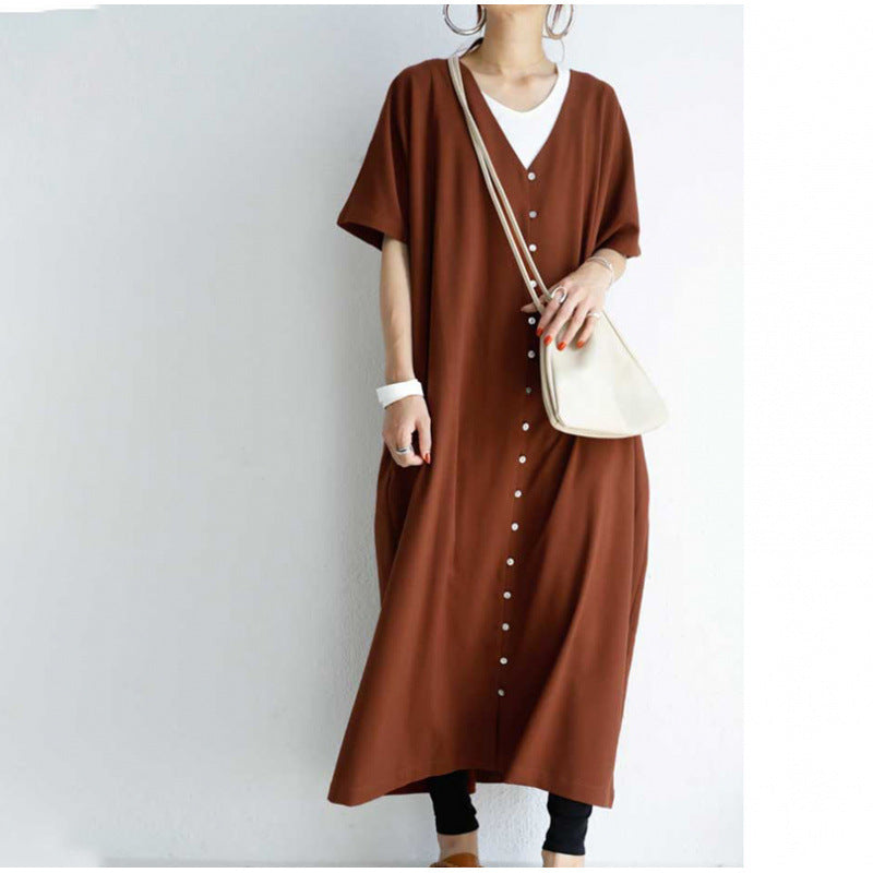 Frauen Langes Knopf-up Maxi Kleid EB
