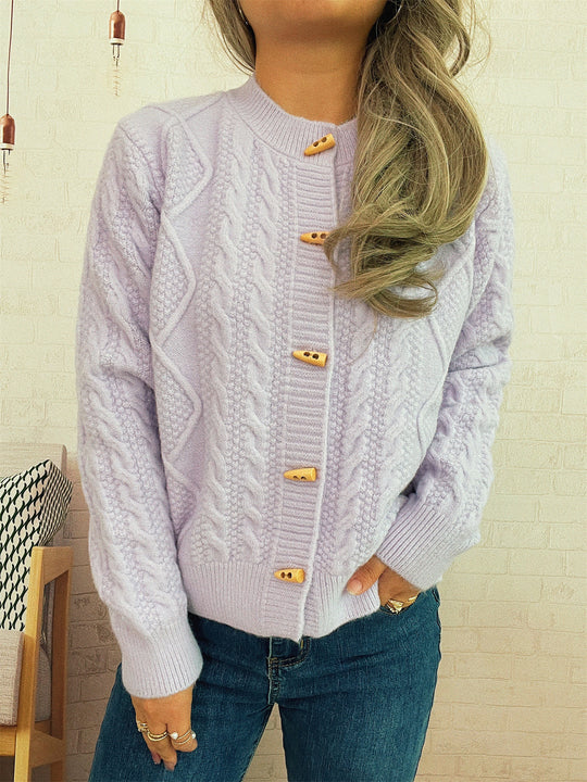 Damen Strickjacke mit dekorativen Knöpfen und strukturierter Webart EB