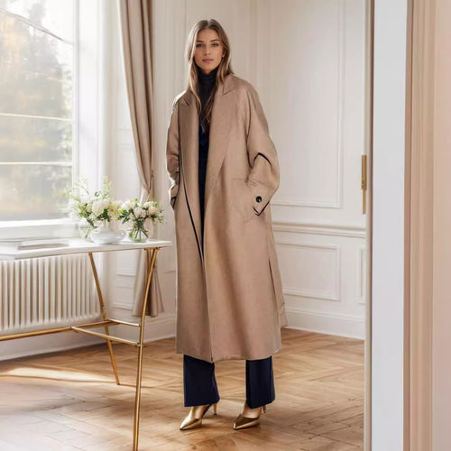 Damen eleganter Übermantel mit weitem Schnitt und Gürtel EB