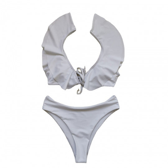 Damen Bikiniset mit Rüschen und Pflanzenmuster EB