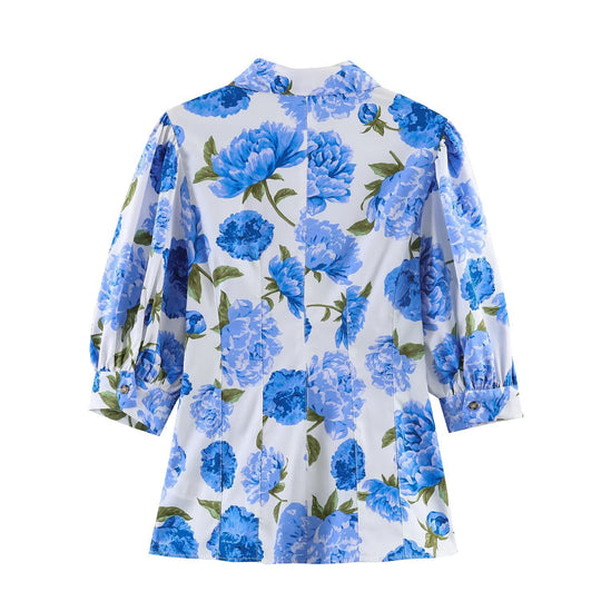 Damenbluse mit floralen Muster und eleganten Puffärmeln EB