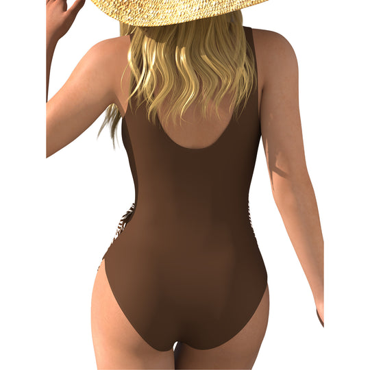 Damen Einteiliger Badeanzug mit Wickeldesign und Tiermotiv EB
