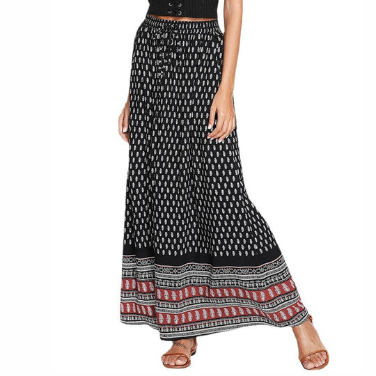 Damen nan Maxirock mit Elastikbund und Eingrifftaschen im Boho-Muster EB