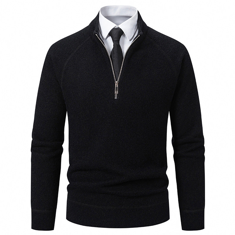 Herren Hochkragen Pullover mit Reißverschluss und strukturierter Oberfläche EB