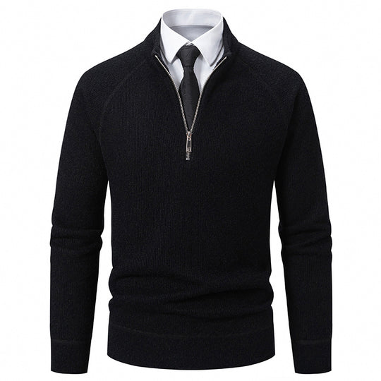 Herren Hochkragen Pullover mit Reißverschluss und strukturierter Oberfläche EB