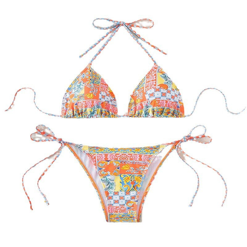 Damen Triangel-Bikini mit verspieltem Blumendesign und eleganten Bindebändern EB