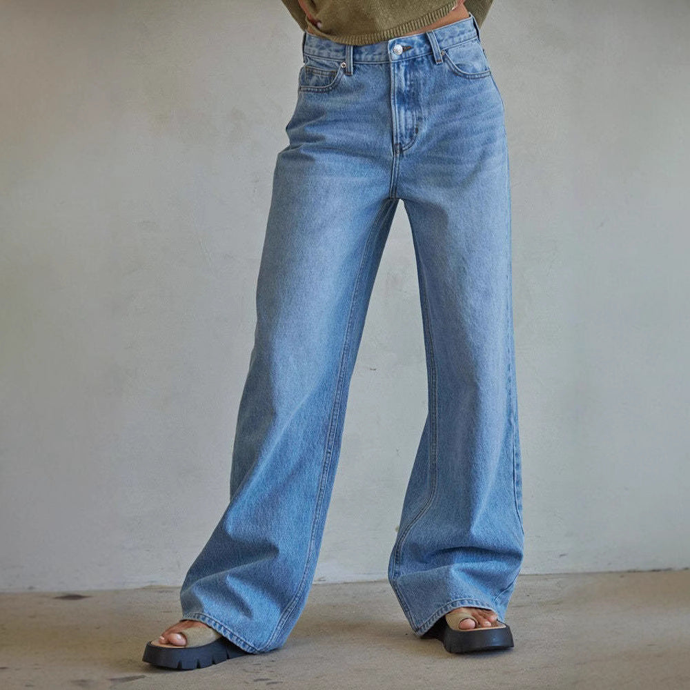 Damen Weit geschnittene Jeans im Vintage-Stil mit hohem Bund und eleganten Nähten EB