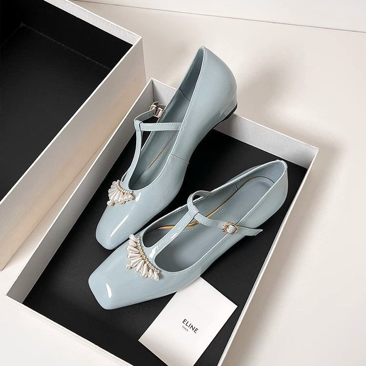 Damen Slingback-Ballerinas mit dekorativen Perlenapplikationen und elegantem Riemen EB