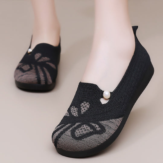 Damen Bequeme Slipper mit dekorativem Strickmuster und Perlenverzierung EB
