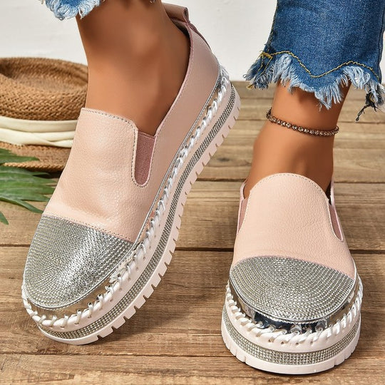 Damen Slip-On Plateau-Sneaker mit glitzerverzierter Zehenkappe und geflochtener Sohlendetails EB