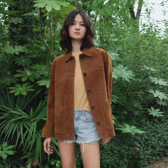 Damen Suedejacke im modernen Schnitt mit großen Taschen EB
