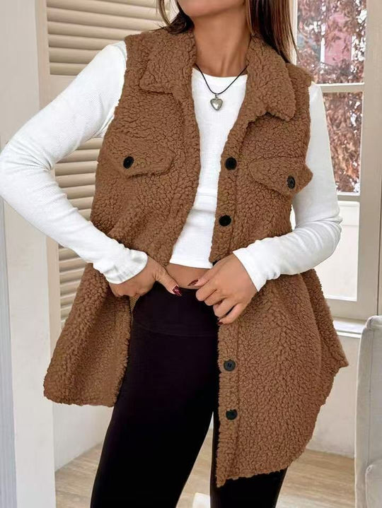 Damen Plüsch Weste mit Taschen EB