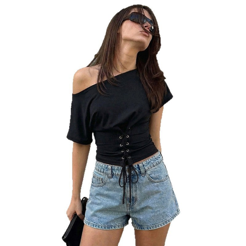 Damen Offshoulder Oberteil mit Schnürung EB