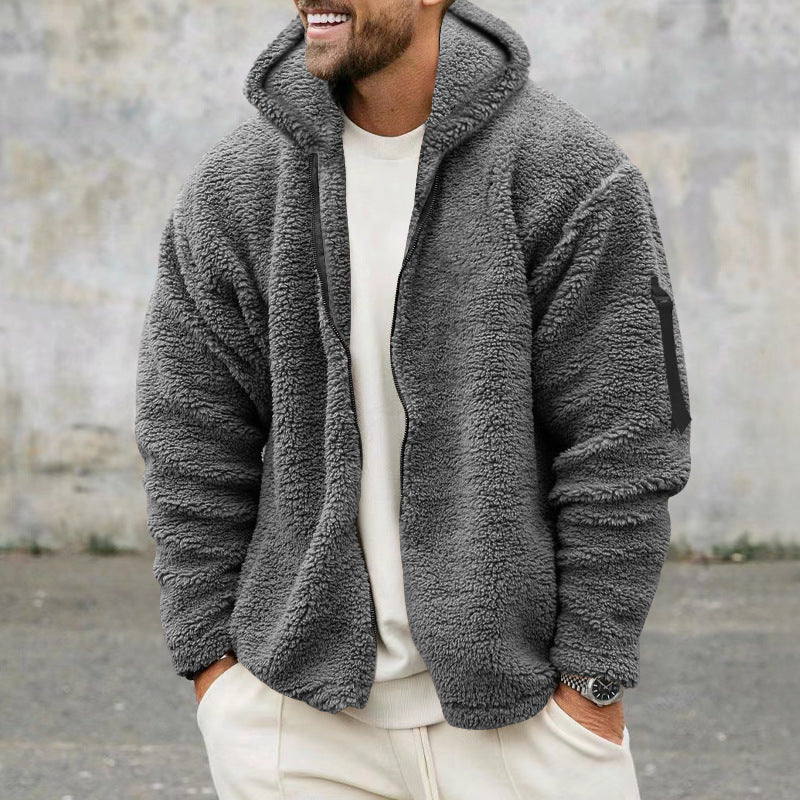 Herren nan Sherpa-Fleece Kapuzenjacke mit durchgehendem Reißverschluss und Ärmel-Tasche EB