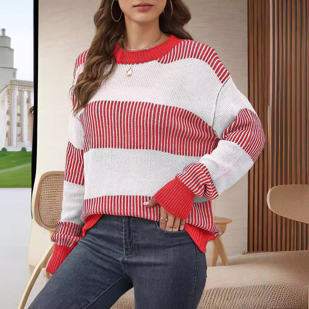 Damen gestreifter Strickpullover mit weitem Schnitt EB