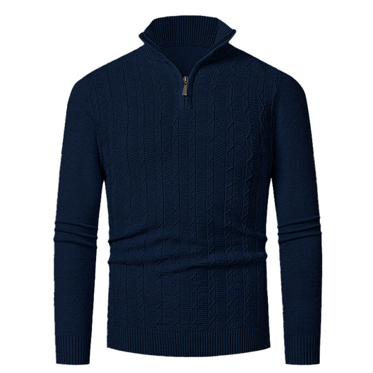 Herren Strickpullover mit hohem Kragen und feinem Zopfdesign EB