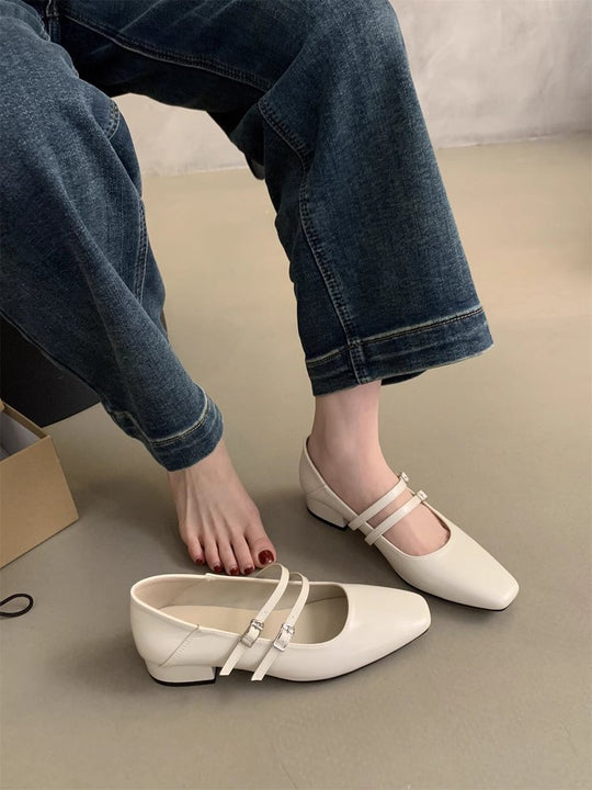 Damen elegante Mary Jane Ballerinas mit modischem Doppelriemen und komfortablem Fußbett EB