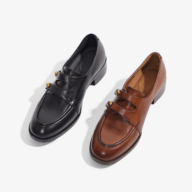 Damen elegante Mokassins mit modischem Riemchen und goldenen Akzenten EB