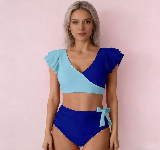 Damen Hochtailliertes Bikini-Set mit Rüschendetails EB