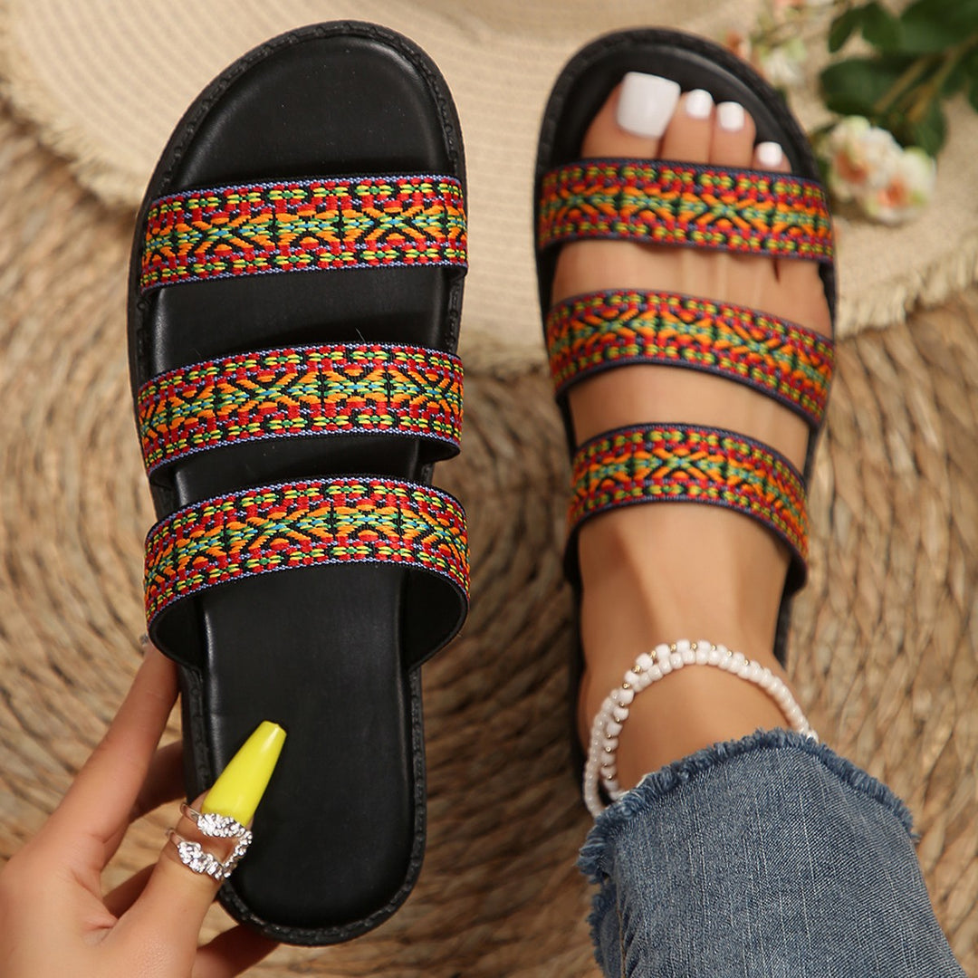 Damen Gemütliche Sommer-Sandalen mit bunten geflochtenen Riemen EB