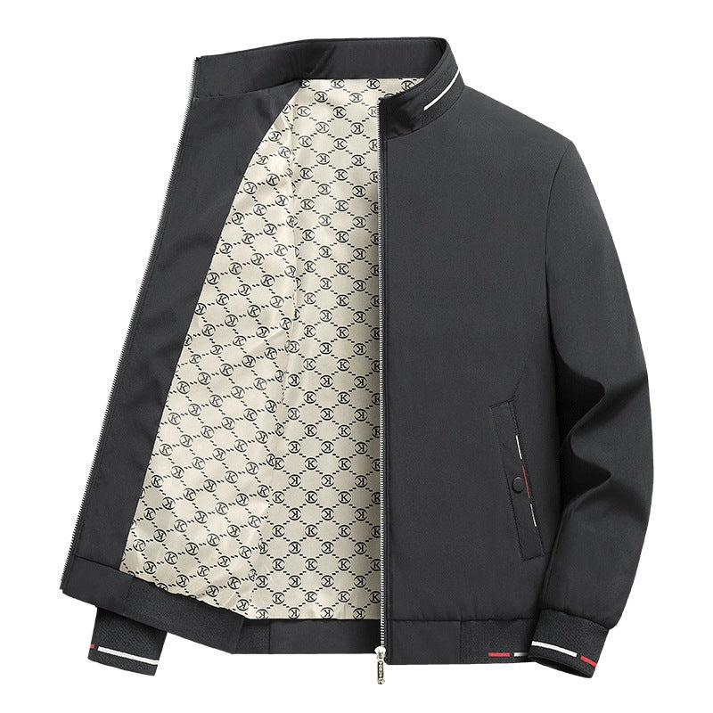 Men's  patterned-lined funnel-collar zip-up casual jacket EB