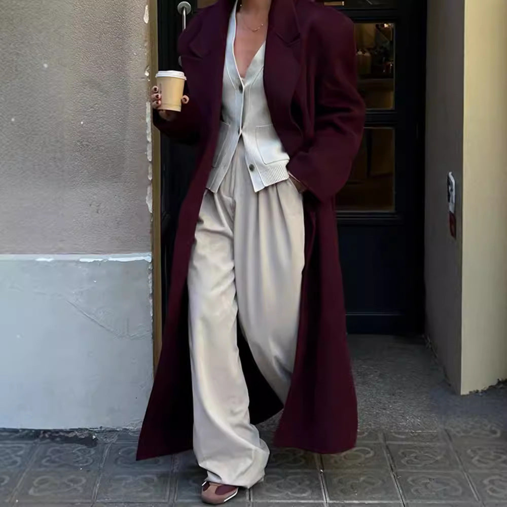Damen Eleganter Wollmantel mit doppelt geknöpftem Design EB