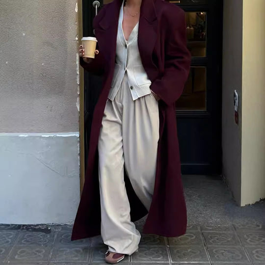 Damen Eleganter Wollmantel mit doppelt geknöpftem Design EB