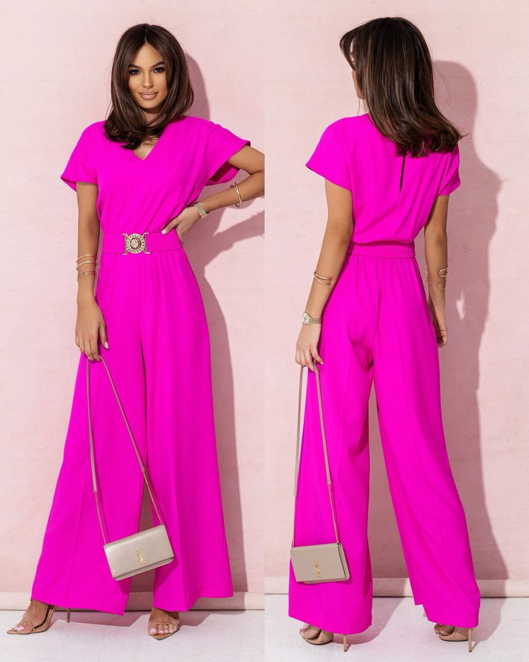Damen Jumpsuit mit weitem Bein und trendigem Gürtel EB
