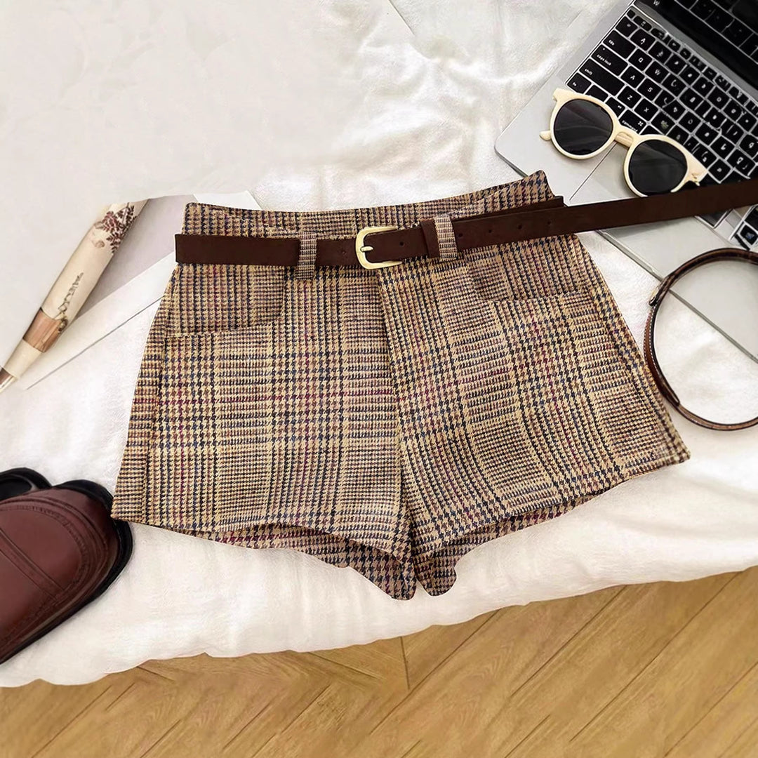 Damen Karierte Shorts mit Gürtelschlaufen EB