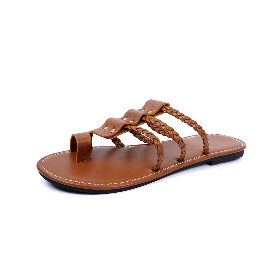 Damen modische Sandalen mit geflochtenem Design und robusten Metallakzenten EB