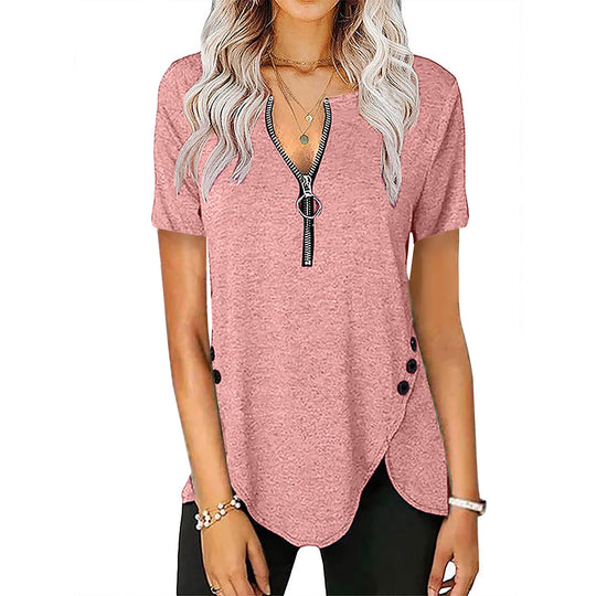 Damen Kurzarmshirt mit asymmetrischem Saum und Reißverschluss EB