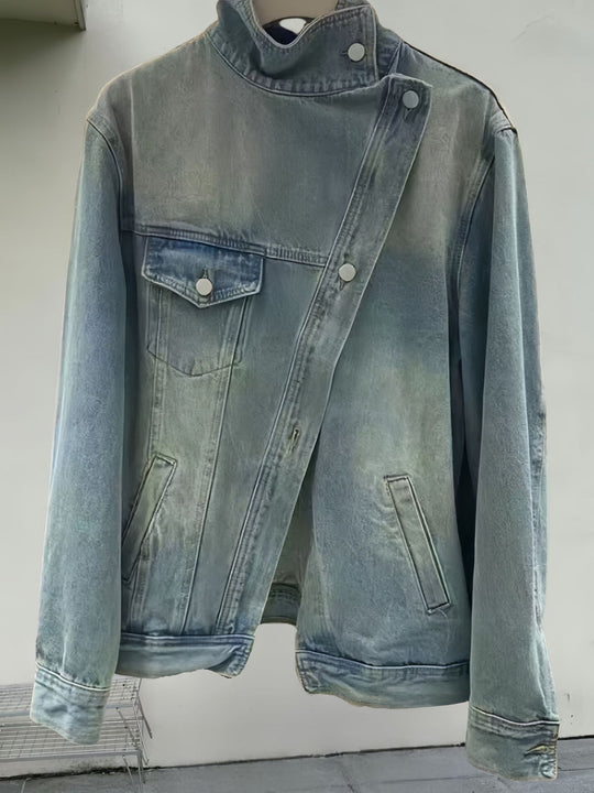 Damen modische Jeansjacke mit asymmetrischem Schnitt EB
