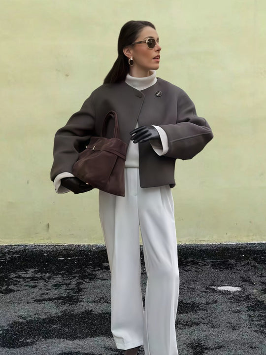 Damen Modische Oversized-Wolljacke mit stylischen Knopfdetails EB