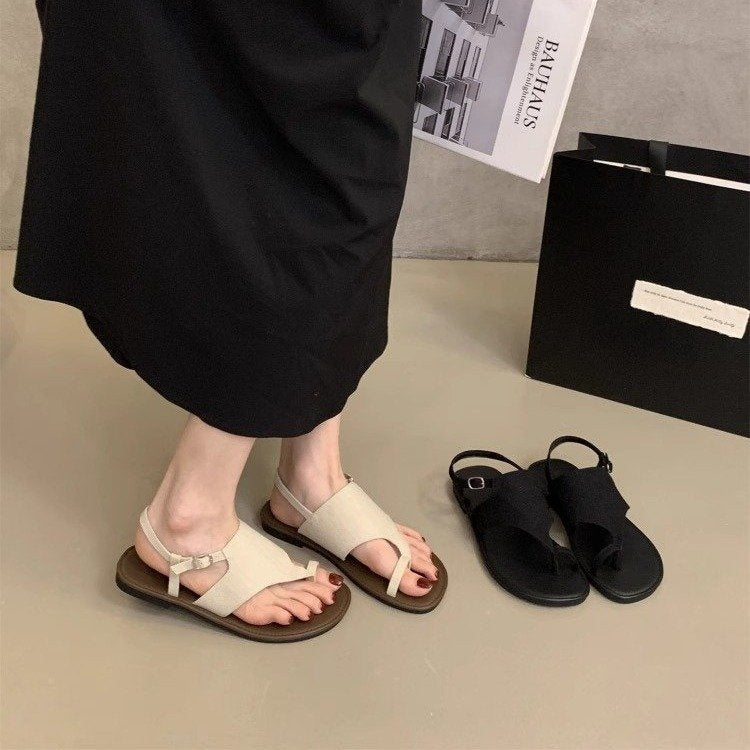 Damen elegante Zehentrenner-Sandalen mit verstellbarem Riemen und komfortablem Fußbett EB