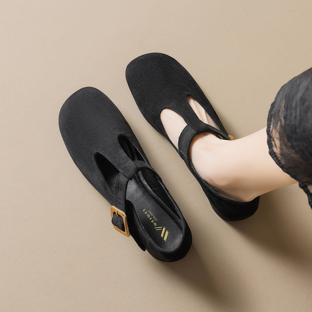 Damen modische Ballerinas mit eleganter Schnallenapplikation EB