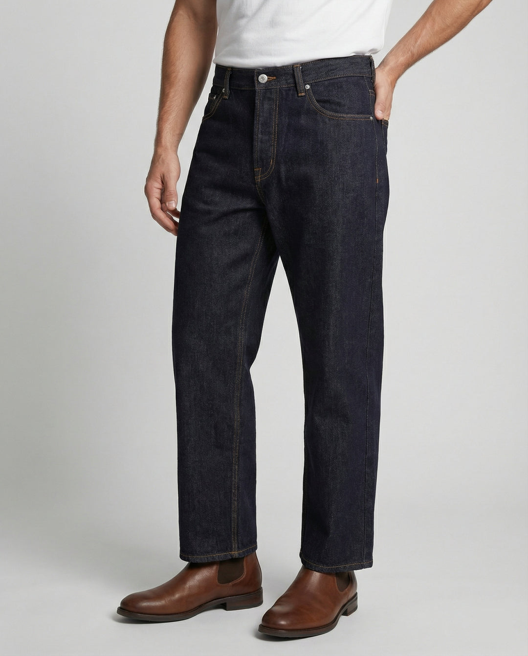 Herren 12oz Heavyweight Lyocell Raw Denim Wide Leg Hose