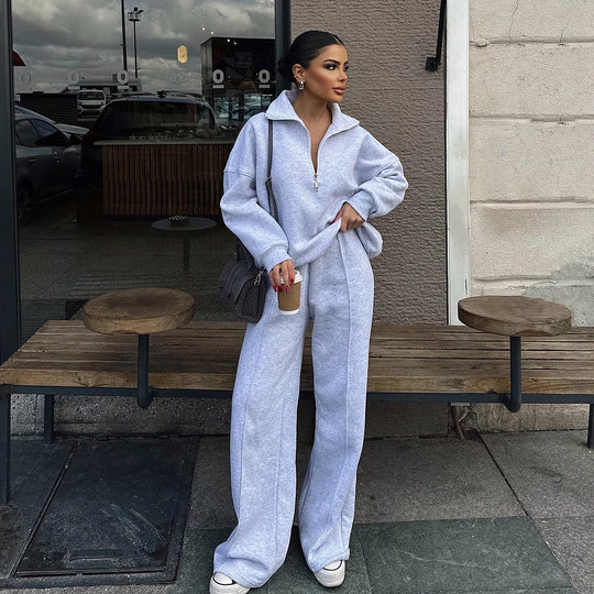 Damen nan Oversize Sweatshirt mit Halbzip und weiten Jogginghose Set EB