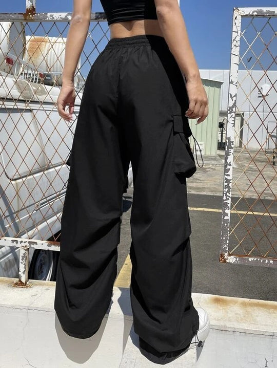 Damen nan weite Cargo-Hose mit Tunnelzugbund, Mehrfachtaschen und verstellbarem Saum EB