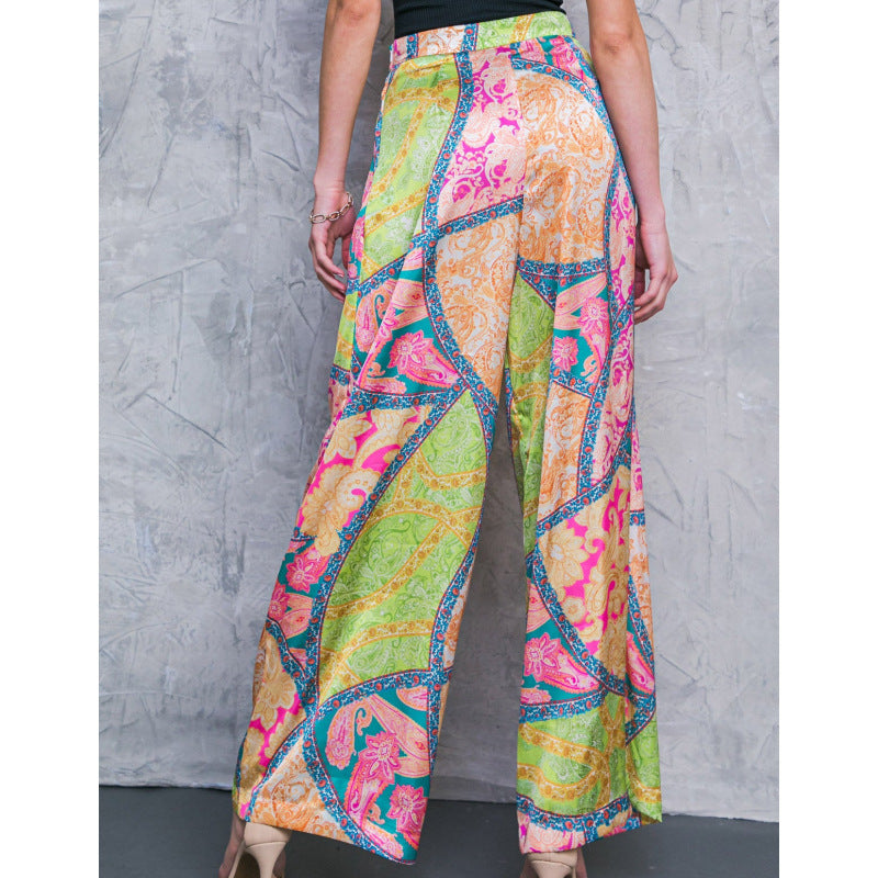 Damen Off-Shoulder Jumpsuit mit weitem Bein und buntem Muster EB