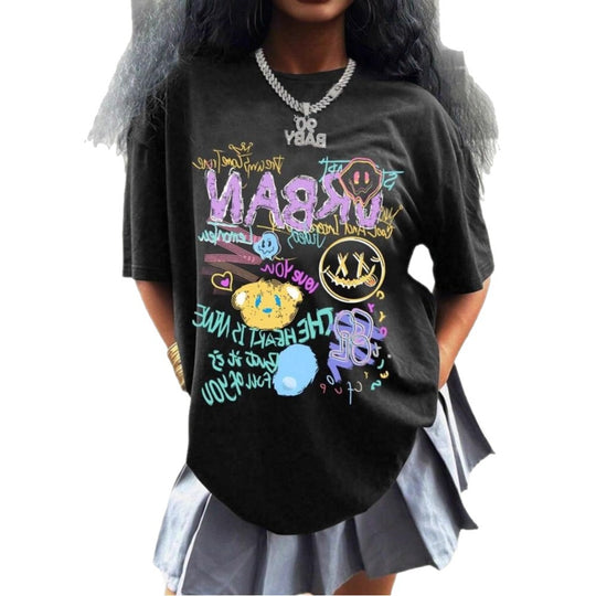 Damen oversized Grafik-T-Shirt mit urbanem Design EB