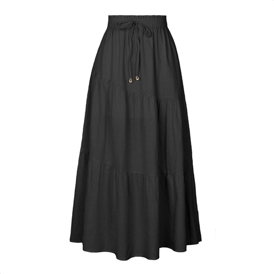Damen langer Rock mit schwingenden Volants und elastischem Taillenbund EB