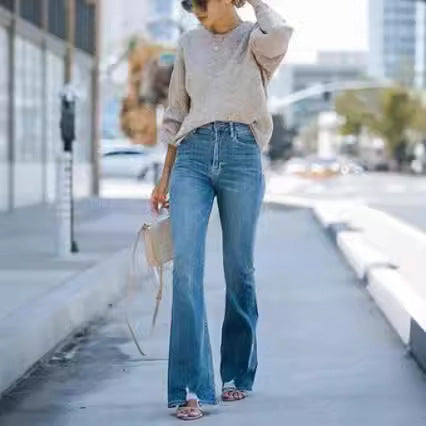Damen Flared Jeans mit hohem Bund und modischem Schnitt EB