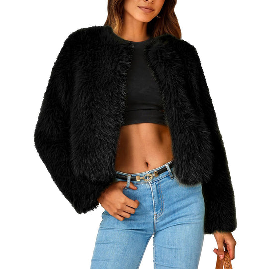 Damen Luxus Kunstpelz Jacke mit eleganten Details EB