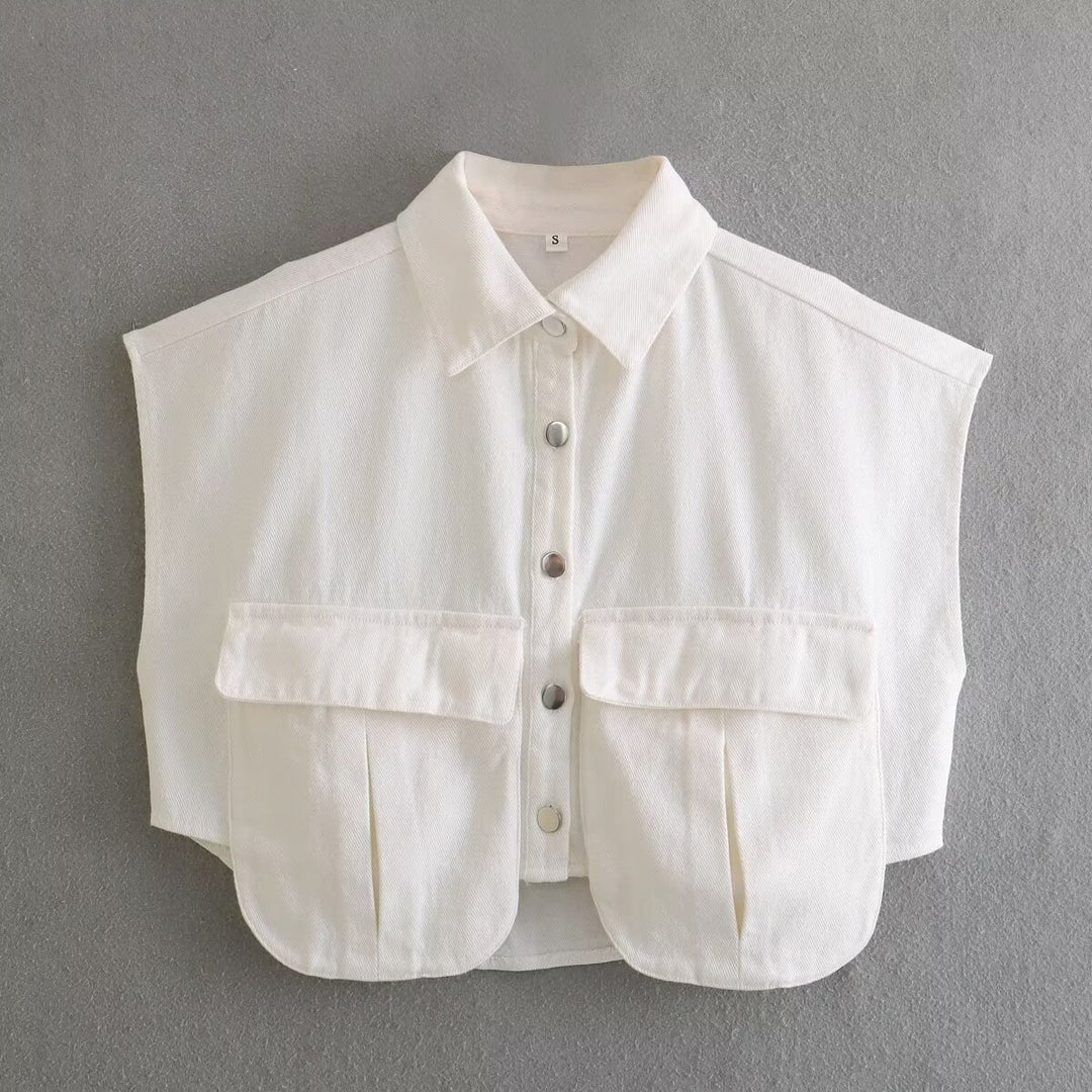 Damen ärmellose Utility-Bluse mit Taschen EB