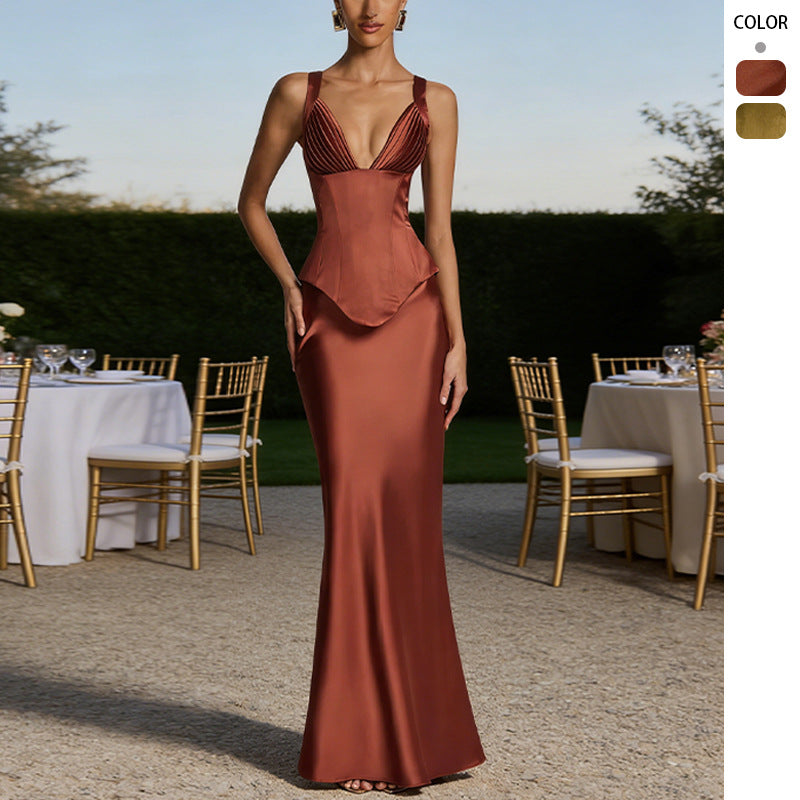 Damen Elegantes Abendkleid mit figurformendem Design und tiefem V-Ausschnitt EB