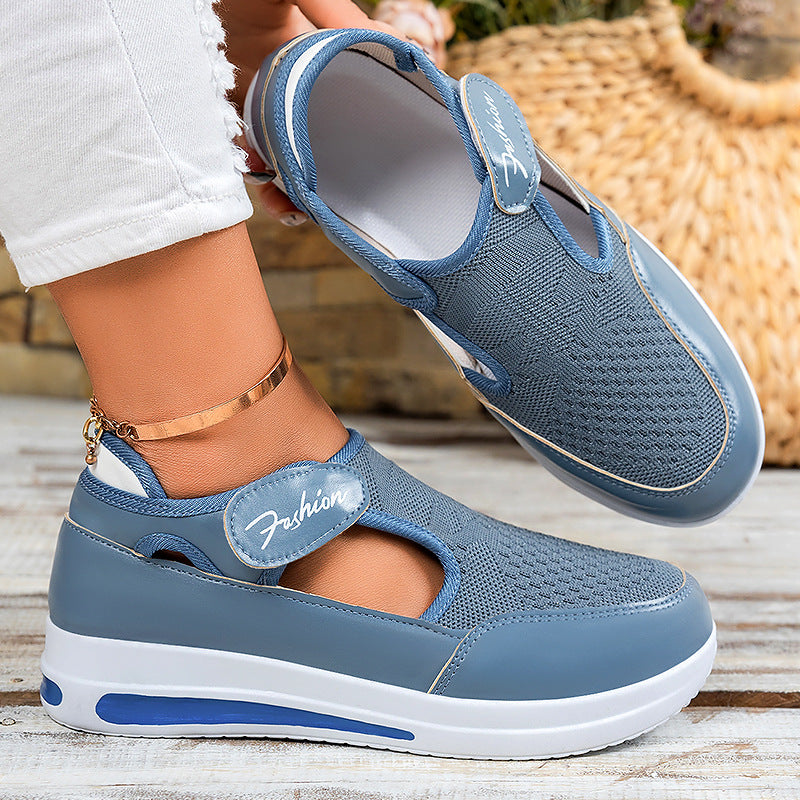 Damen nan ergonomischer Mary-Jane Schlupfsneaker aus 3D-Strick mit Klettverschluss und stoßdämpfender Plateau-Laufsohle EB