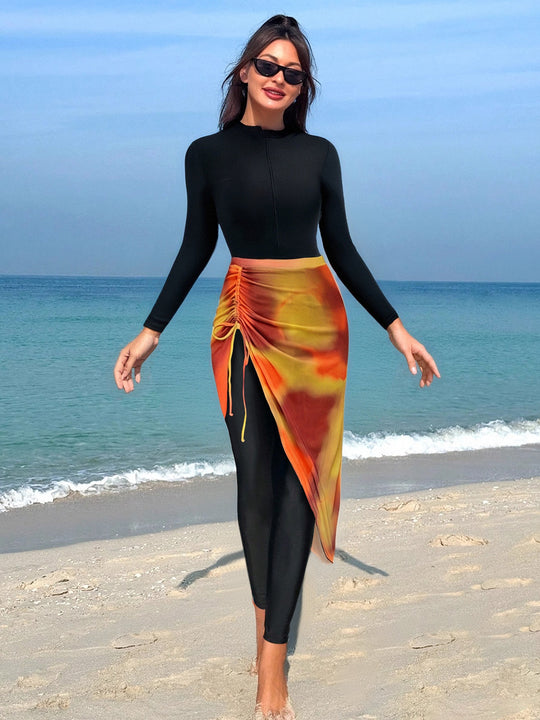Damen Kombinierter Langarm-Schwimmanzug mit asymmetrischem Rock EB