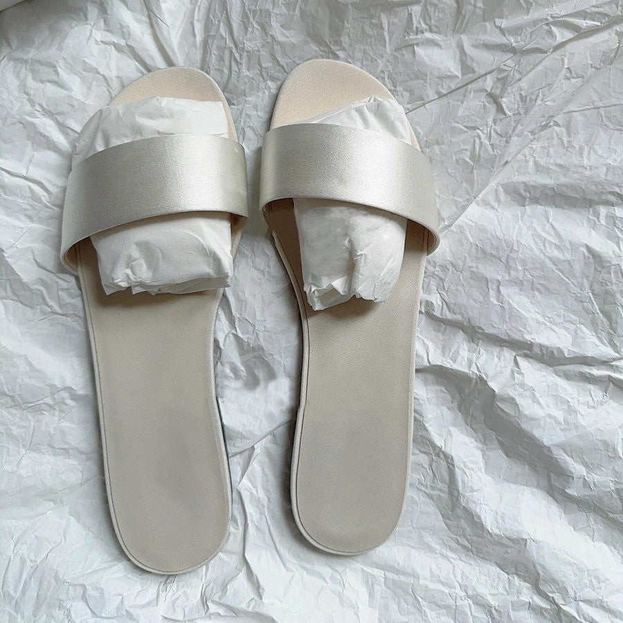 Damen Flache Slides mit breitem Satinriemen und komfortablem Fußbett EB