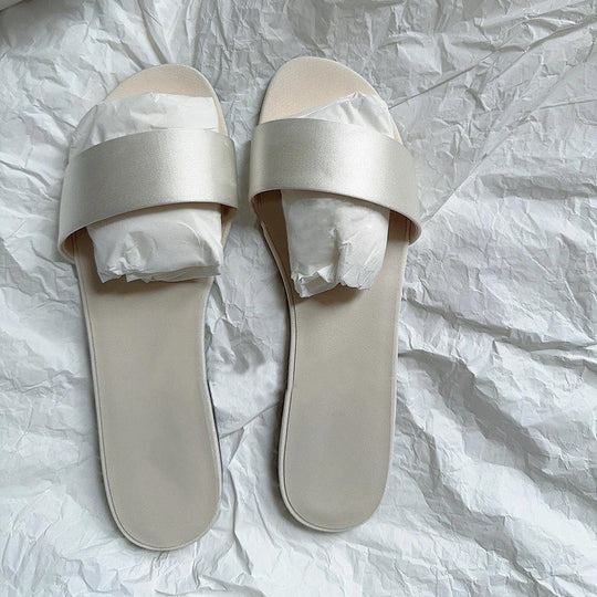 Damen Flache Slides mit breitem Satinriemen und komfortablem Fußbett EB